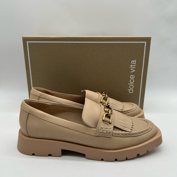 Dolce Vita ERNA Loafers Light Blush Leather Gold Chain Fringe 9.5 New With Box - Picture 11 of 11